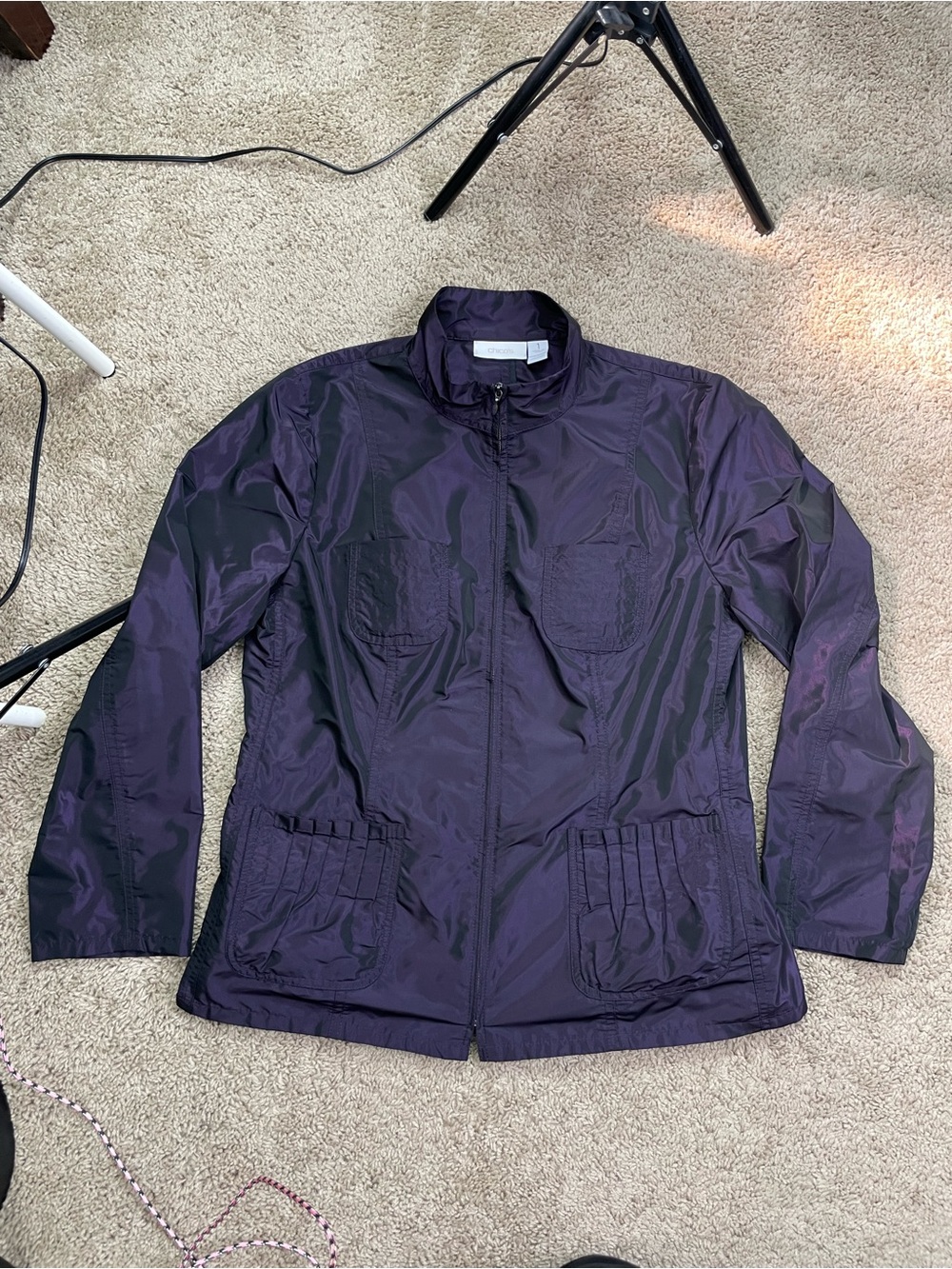Chico's Lightweight Shiny Taffeta Purple Utility Jacket